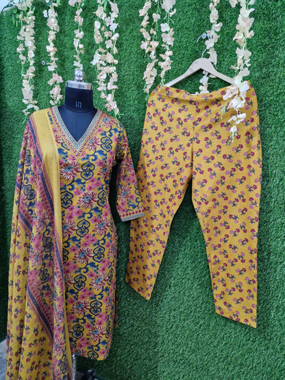 Marigold Bloom Mirror Work Suit