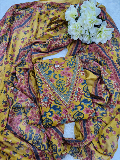 Marigold Bloom Mirror Work Suit