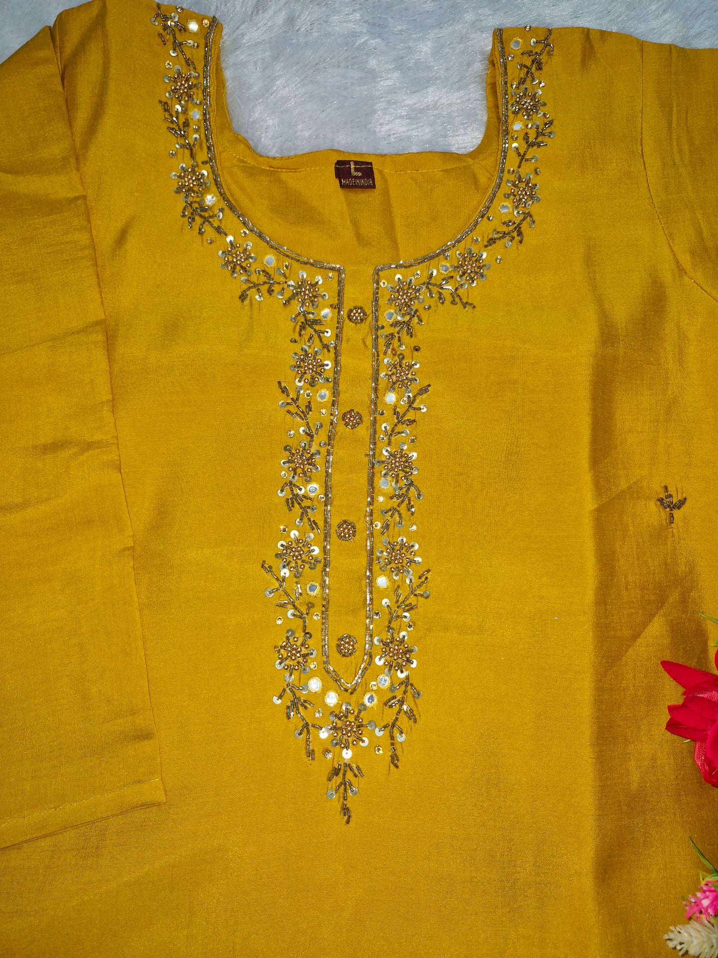 Golden Glow Mustard Embroidered Suit Set