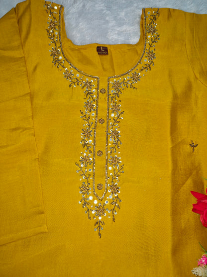 Golden Glow Mustard Embroidered Suit Set