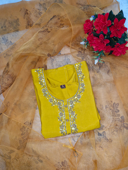 Golden Glow Mustard Embroidered Suit Set