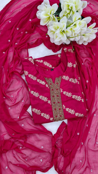 Vibrant Magenta Pink Embroidered Suit with Dupatta