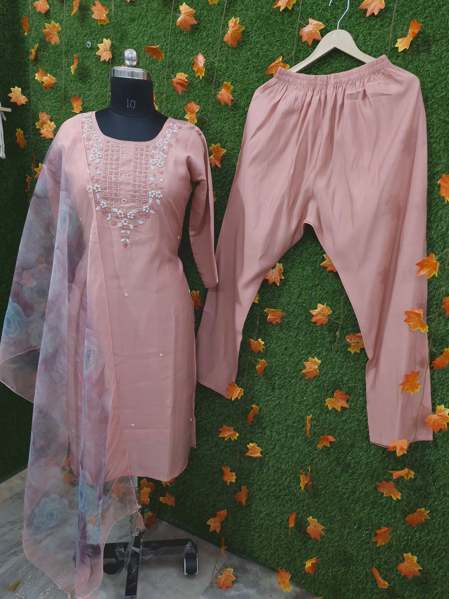 Blush Bloom pastel pink Embroidered Suit Set