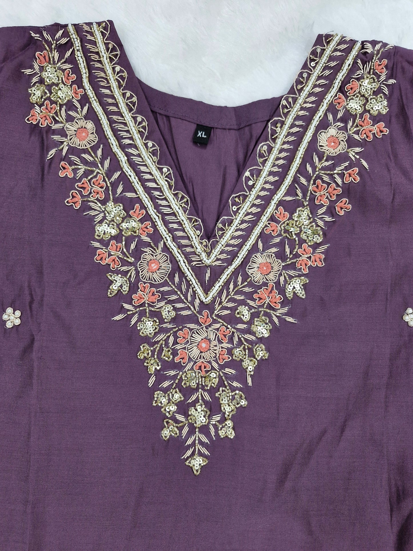 Regal Purple Embroidered Suit with Floral Dupatta