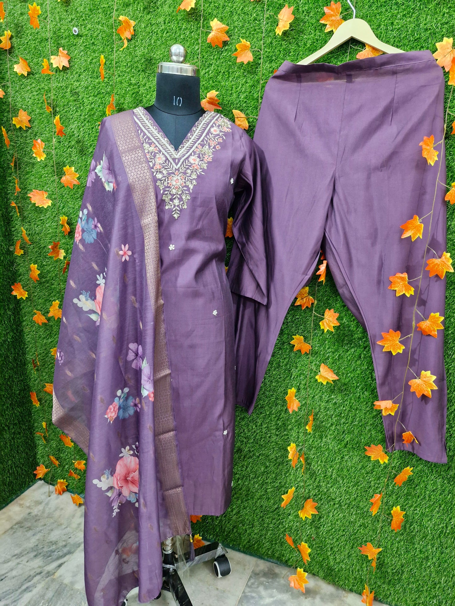 Regal Purple Embroidered Suit with Floral Dupatta