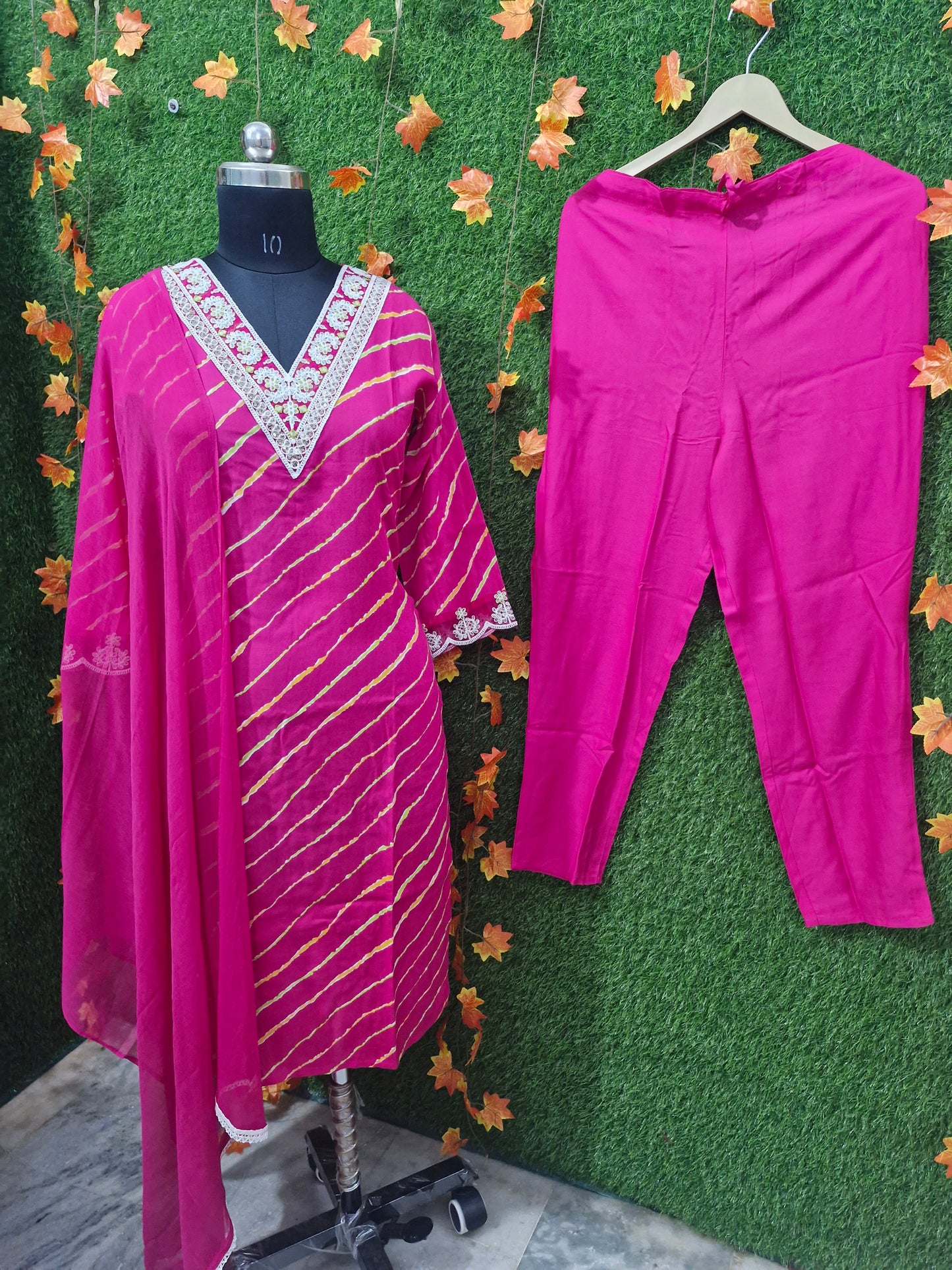 Magenta Bandhani Embroidered Three-Piece Suit