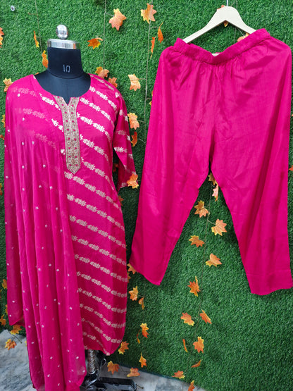 Vibrant Magenta Pink Embroidered Suit with Dupatta