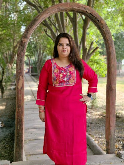 Vibrant Floral Embroidered Three-Piece Suit in Magenta