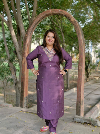 Regal Purple Embroidered Suit with Floral Dupatta