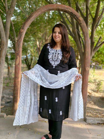 Elegant Black & White Embroidered Suit