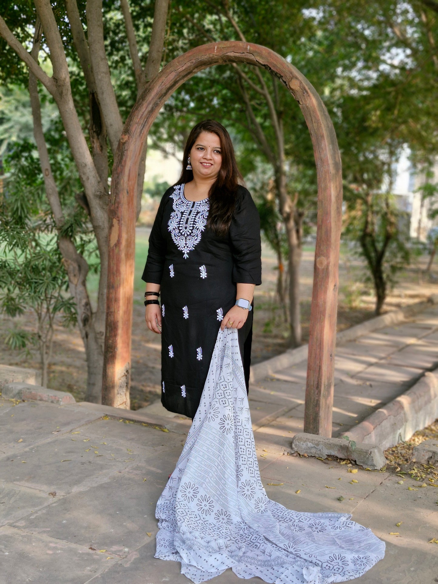 Elegant Black & White Embroidered Suit