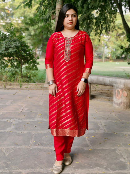 Regal Red Banarasi Elegance" Embroidered Three-Piece Suit Set