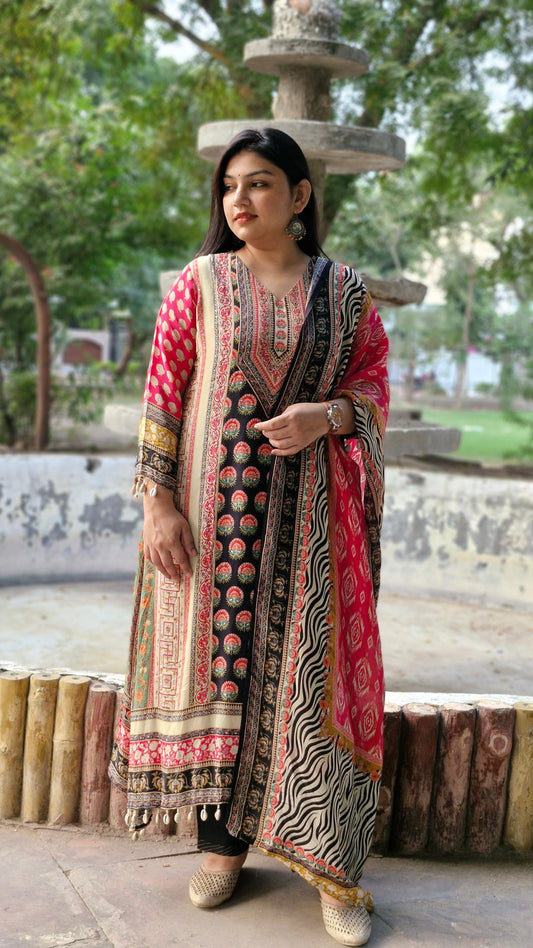 Elegant Modal Silk Three-Piece Suit with Dola Silk Bottoms