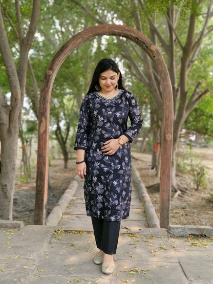 Black Floral Muslin Three-Piece Suit with Embroidered silk Dupatta