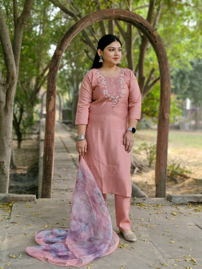 Blush Bloom pastel pink Embroidered Suit Set