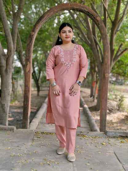 Blush Bloom pastel pink Embroidered Suit Set