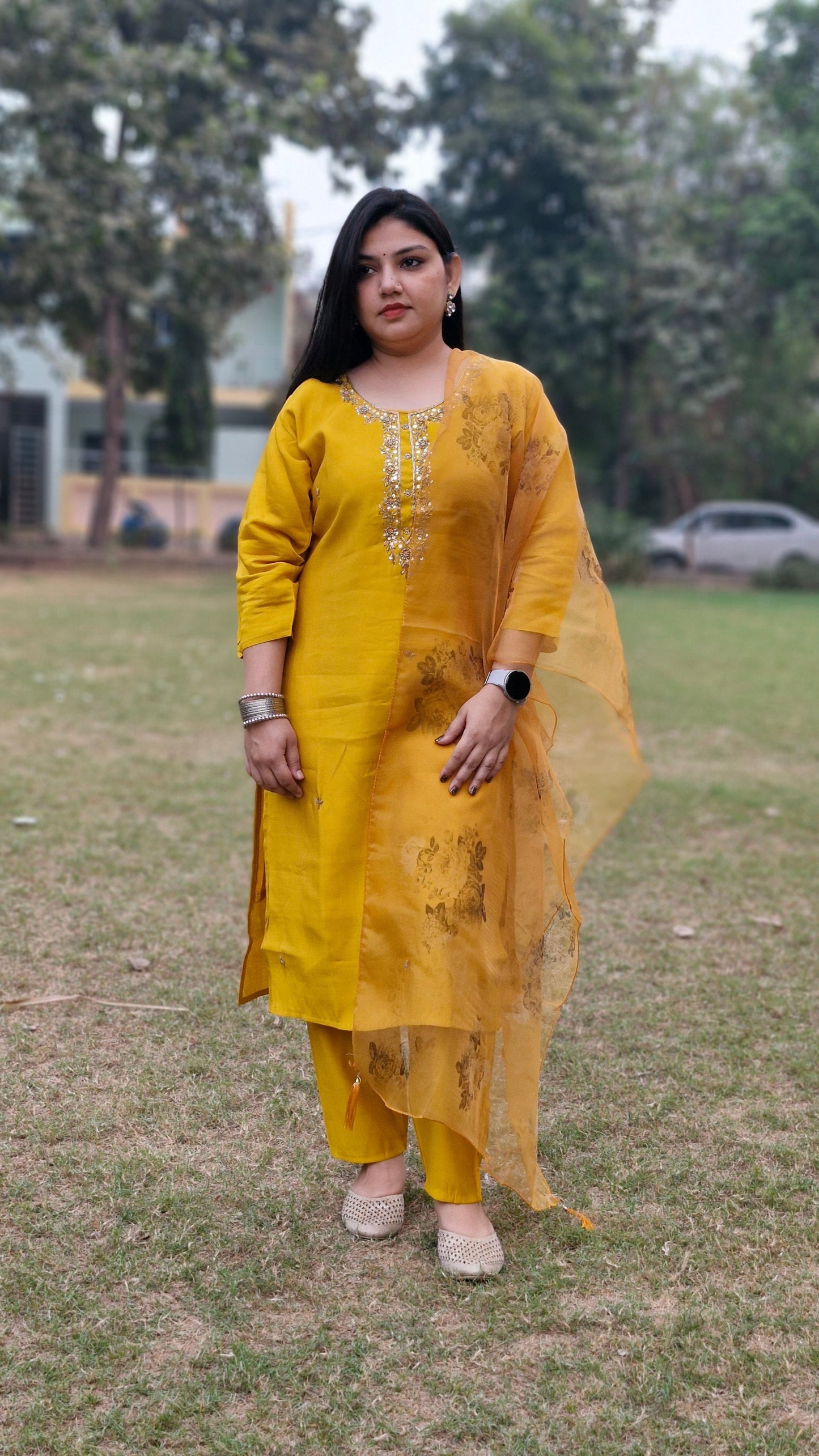 Golden Glow Mustard Embroidered Suit Set