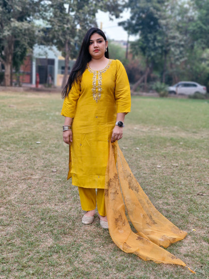 Golden Glow Mustard Embroidered Suit Set