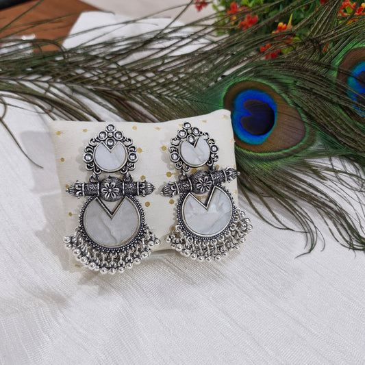 Silver and White Ethnic Earrings