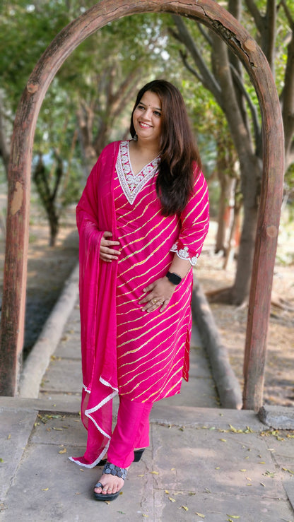 Magenta Bandhani Embroidered Three-Piece Suit