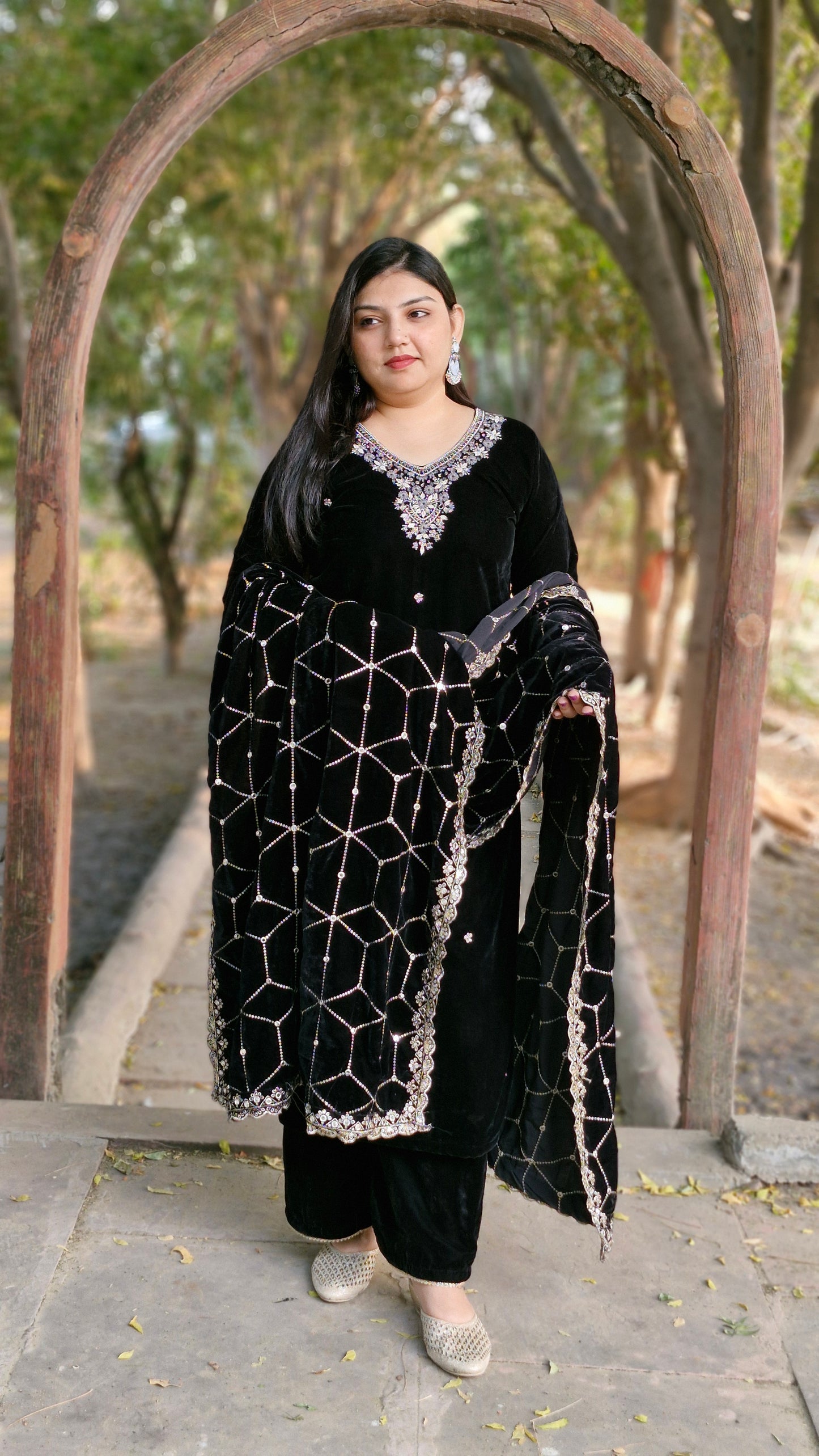 Black Velvet Embroidered Three-Piece Suit Set (Winter Wedding Collection)