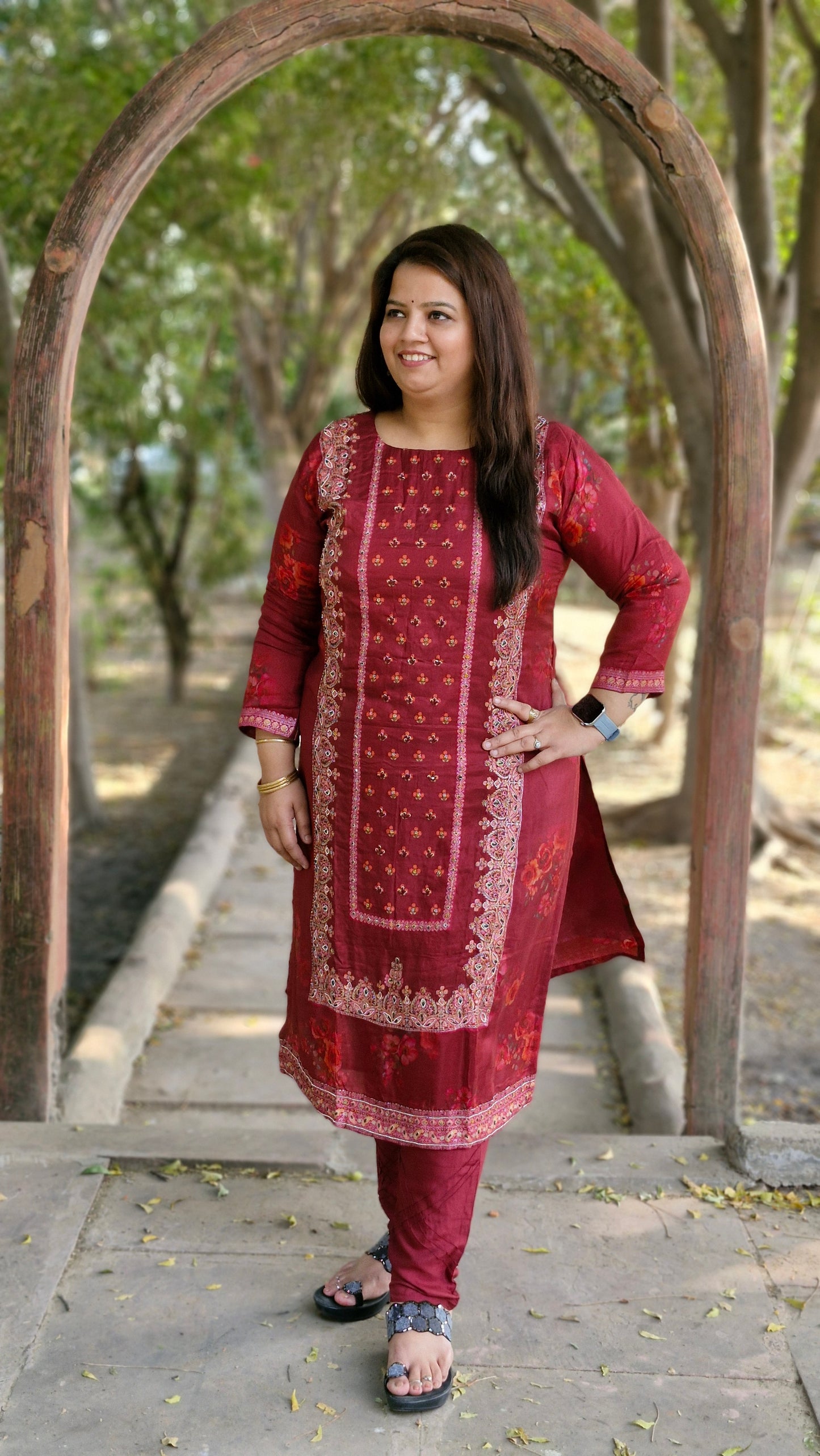 Elegant three-piece maroon suit