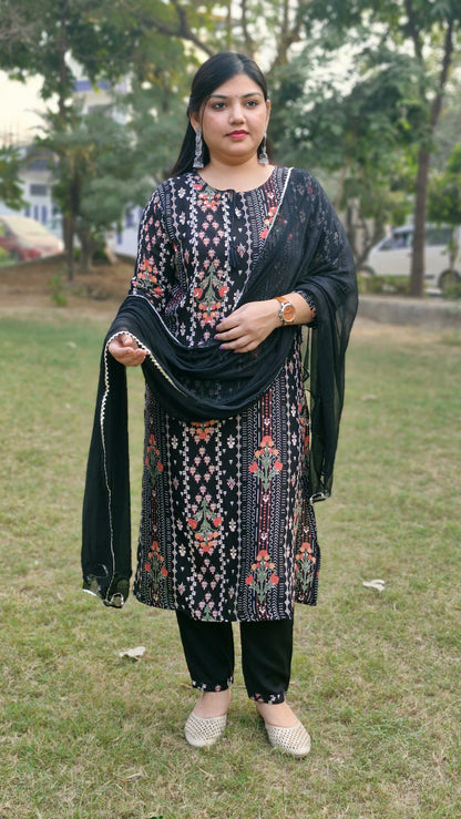 Graceful Black Cotton Three-Piece Suit